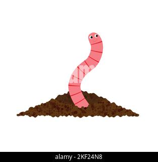 Giardino fertilizzante organico con vermi. Palo di composto pronto con germoglio. Riciclaggio dei rifiuti organici. Concetto di vita sostenibile. Illustrazione vettoriale disegnata a mano Illustrazione Vettoriale