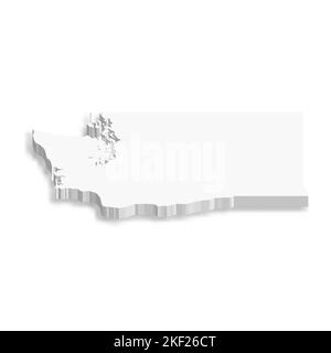 Washington, stato degli Stati Uniti - mappa vettoriale bianca 3D dell'area del paese. Illustrazione Vettoriale