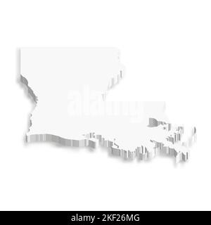 Louisiana, stato degli Stati Uniti - mappa vettoriale bianca 3D dell'area del paese. Illustrazione Vettoriale