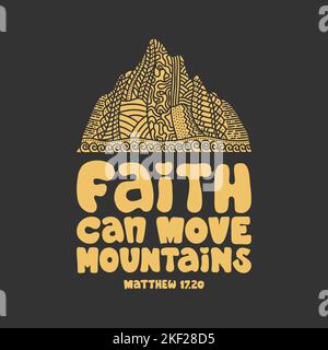 Illustrazione cristiana in stile doodle. La fede può muovere le montagne. Illustrazione Vettoriale