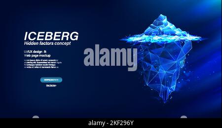 Iceberg poligonale 3D in stile futuristico con effetto luminoso e brillante Illustrazione Vettoriale