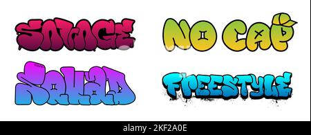 Set di grafica Street art graffiti. Street art 3D con effetto spray Illustrazione Vettoriale