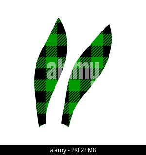 Silhouette a orecchie conigliate con motivo a bufalo verde e nero. Fascia di coniglio carino con stampa gingham per la celebrazione di Pasqua o Capodanno isolato su sfondo bianco. Illustrazione piatta vettoriale Illustrazione Vettoriale