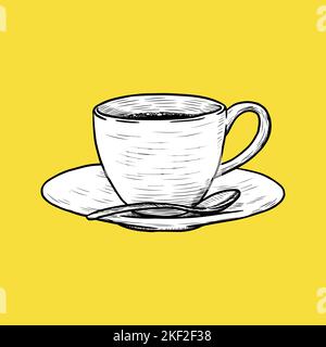Caffè Cup icona di firtinali, Cafe Concept, Sketch e Vintage Style. Vettore. Illustrazione vettoriale Illustrazione Vettoriale