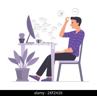 Uomo d'affari confuso con il concetto di e-mail sovraccarico Illustrazione Illustrazione Vettoriale