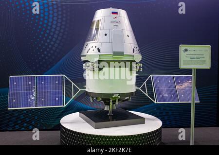 8 dicembre 2021, Sochi, Russia. Una simulazione della navicella spaziale russa riutilizzabile con equipaggio Orel (Federazione). Foto Stock