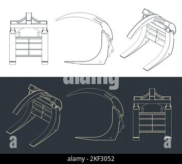 Illustrazione vettoriale stilizzata di Blueprint di tree grabber e loader Illustrazione Vettoriale