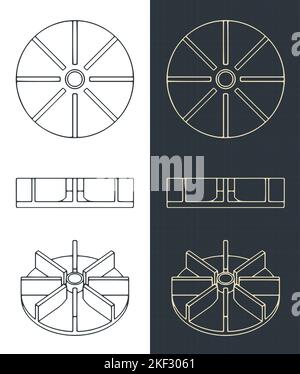 Illustrazione vettoriale stilizzata dei progetti della girante della pompa dell'acqua Illustrazione Vettoriale