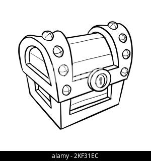 Schizzo di cassa del tesoro chiuso. Petto di legno per i giochi. Illustrazione vettoriale isolata su sfondo bianco Illustrazione Vettoriale