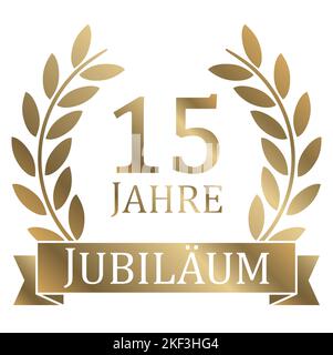 file vettoriale eps con corona d'oro su sfondo bianco per successo o per giubileo deciso con testo 15 anni (testo in tedesco) Illustrazione Vettoriale