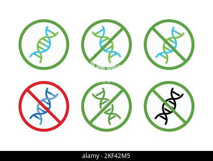Nessun segno ogm con dna in cerchio rosso isolato su sfondo bianco. Illustrazione Vettoriale