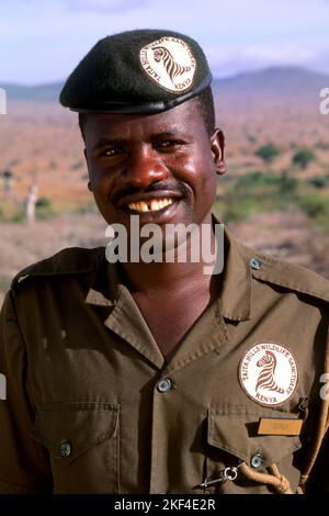 Park, Ranger, Mann für Dschungel Safaris, Afrikaner, Afrika, Kenia, Kenya, Uniforme, Masai Mara, schwarzer Afrikaner, Taita Hills Wildlife Sanctuary, 3 Foto Stock