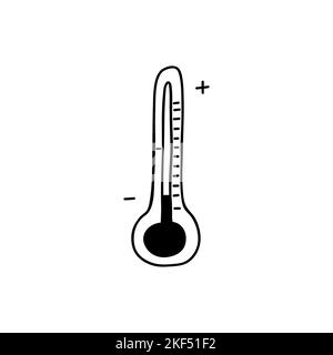 Termometro per esterni per la misurazione della temperatura dell'aria interna. Disegno vettoriale bianco e nero isolato Doodle disegnato a mano. Icona singola Illustrazione Vettoriale