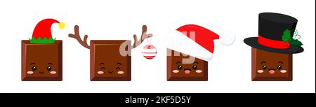 Natale carino cioccolato pezzo emoji carattere vettore icona Sest. Illustrazione Vettoriale