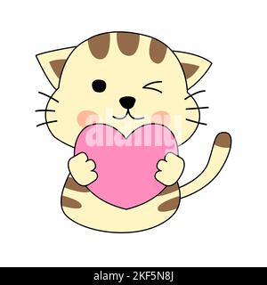 Clipart della versione cartoon di gatto che tiene il cuore, illustrazione vettoriale Illustrazione Vettoriale
