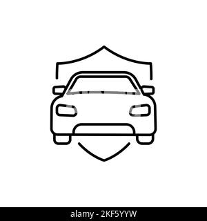 Icona della linea di assicurazione per il trasporto. Cartello copertura rischio auto. Simbolo di protezione del veicolo. Elemento di design di qualità. Tratto modificabile. Trasporto lineare in stile insu Illustrazione Vettoriale