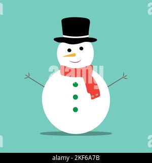Snowman stile piatto icona. Vettore eps10. Pupazzo di neve con cappello e sciarpa. Illustrazione vettoriale. Concetto di nuovo anno. Illustrazione Vettoriale