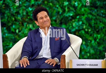 Nuova Delhi, India. 12th Nov 2022. NEW DELHI, INDIA - 12 NOVEMBRE: L'ex cricketor indiano Sachin Tendulkar durante l'Hindustan Times/Sipa USA Leadership Summit, il 12 novembre 2022 a Nuova Delhi, India. (Foto di Sanjeev Verma/Hindustan Times/Sipa USA) Credit: Sipa USA/Alamy Live News Foto Stock