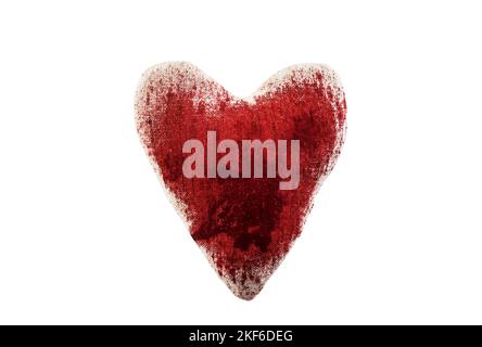 Piccolo cuore nel sangue rosso isolato su sfondo bianco con tracciato di ritaglio Foto Stock
