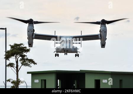 Amami, Giappone. 16th Nov 2022. Gli ufficiali militari della NATO e la difesa Attache di sette nazioni in Giappone ispezionano l'esercizio militare congiunto di Stati Uniti e Giappone 'Keen Sword 23' al sub-campo di Setouchi nell'isola di Amami Oshima, nella prefettura di Kagoshima, Giappone, mercoledì 16 novembre 2022. Foto di Keizo Mori/UPI Credit: UPI/Alamy Live News Foto Stock