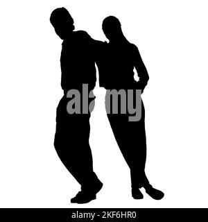 Sagome vettoriali di coppie. Forma di coppia in piedi. Colore nero su sfondo bianco isolato. Illustrazione grafica. EPS10. Illustrazione Vettoriale