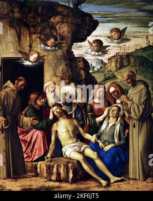 La lamentazione sul Cristo morto 1504 di Giovanni Battista cima, detta anche cima da Conegliano 1459 – 1517, è stato un pittore italiano del Rinascimento, Venezia. Italia, Foto Stock