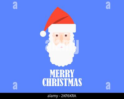 Babbo Natale. Buon biglietto di auguri natalizio con il viso di Babbo Natale in cappello. Buon Natale e Felice Anno Nuovo. Design natalizio per biglietti d'auguri, poster a Illustrazione Vettoriale