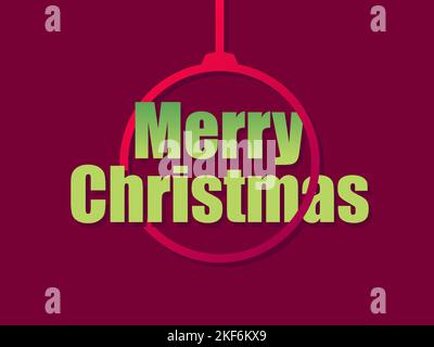 Buon biglietto d'auguri di Natale. Il contorno di una palla di Natale sospesa rossa con una iscrizione verde Buon Natale. Design natalizio per invito, poste Illustrazione Vettoriale
