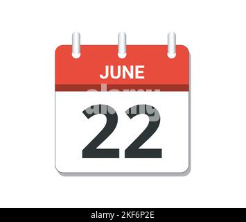 Giugno 22nd calendario icona vettore. Concetto di pianificazione, attività e compiti Illustrazione Vettoriale