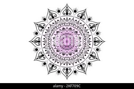 Una bella arte mandala su sfondo scuro, arte mandala per la meditazione poster o banner, decorazione festival, disegno di pagine di libri per adulti, tatuaggio arte, Foto Stock