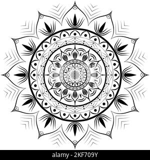 Circle Pattern floreale mandala arte isolata su sfondo bianco, elementi decorativi per meditazione poster o banner, hennè, mehndi, tatuaggio arte, Foto Stock