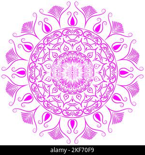 Arte mandala colore rosa isolata su sfondo bianco, elementi decorativi per poster di meditazione, pagina libro da colorare adulti, henné, tatuaggio arte, mandala Foto Stock