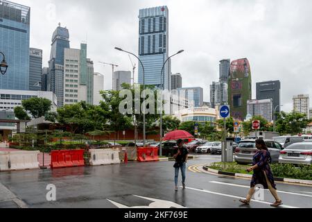 Bazar sulla spiaggia centrale di Singapore Foto Stock