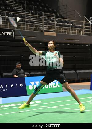 Sydney, Australia. 16th Nov 2022. Selvaduray Kisona della Malesia visto in azione durante il gruppo 2022 SATHIO Australian Badminton Open single match donne contro Pornpawee Chochuwong della Thailandia. Pornpawee ha vinto la partita 21-12, 21-10. Credit: SOPA Images Limited/Alamy Live News Foto Stock