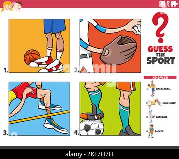 Illustrazione cartoon di gioco educativo di indovinare lo sport per i bambini Illustrazione Vettoriale