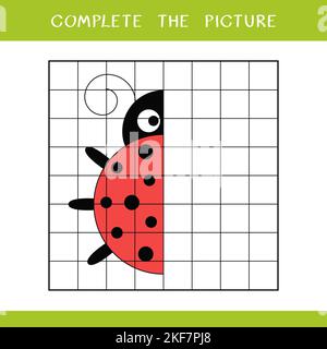 Completa la foto di carino ladybird. Semplice gioco educativo per i bambini Foto Stock