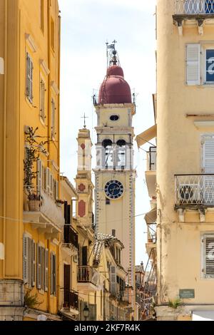 Campanile della Chiesa di Agios Spyridonas, Ayiou Spiridonas, Corfù, Corfù (Kerkyra), Isole IONIE, Grecia Foto Stock