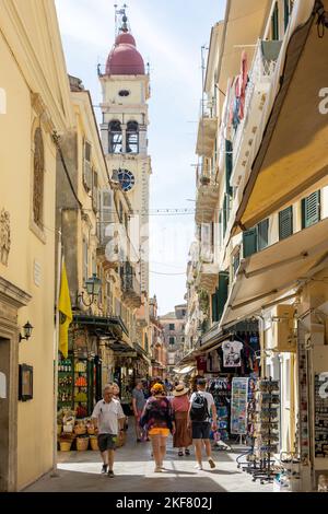 Campanile della Chiesa di Agios Spyridonas, Ayiou Spiridonas, Corfù, Corfù (Kerkyra), Isole IONIE, Grecia Foto Stock