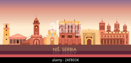 Tramonto panorama della città di Nis, Serbia - illustrazione vettoriale Illustrazione Vettoriale