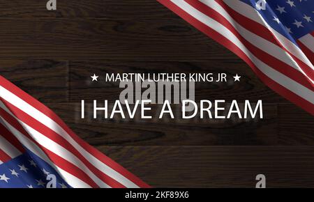 Martin luther king jr. Giorno ho un sogno font testo calligrafia united state of america usa flag african background Celebration festival Freedom natio Foto Stock