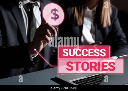 Segno che mostra le storie di successo. Foto concettuale una cronaca che mostra un grande successo raggiunto da una persona Foto Stock