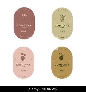 Modello con logo, set di etichette per vini. Design minimalista e moderno di alta qualità Illustrazione Vettoriale