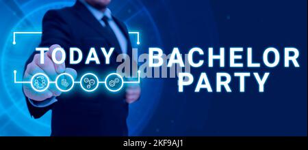 Scrittura visualizzazione testo Bachelor Party. Parola per partito dato per un uomo che sta per sposarsi notte di Stag Foto Stock
