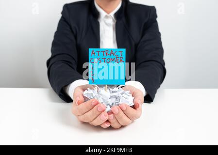 Didascalia concettuale attrarre cliente. Parola per portare più clienti o clienti al vostro deposito o Web site Foto Stock