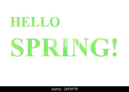 Ciao primavera, logotipo, tipografia icona. Lettere per il biglietto d'auguri, modello di invito. Poster banner, modello, font isolati su sfondo bianco Foto Stock
