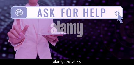 Visualizzazione concettuale chiedere aiuto. Word for Request to support Assistance Reeded Consulenza professionale Foto Stock