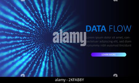 Sfondo cosmico Hyperspeed. Velocità della luce. Tunnel dei big data delle particelle. Cyber tunnel di punti luminosi in movimento. Innovazione tecnologica. Illustrazione Vettoriale