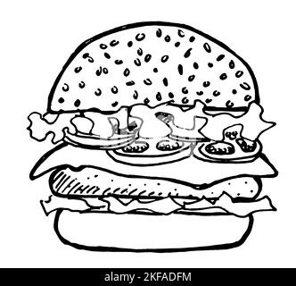 Vettore di illustrazione hamburger da disegno a mano libera Illustrazione Vettoriale