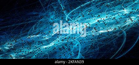 Concetto di rete neurale blu incandescente, sfondo astratto generato dal computer, rendering 3D Foto Stock