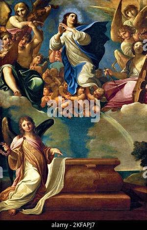 L'assunzione della Vergine 1606-1607 da parte di Ludovico Carracci 1555-1619 16-17th secolo, Italia, italiano. Il giorno dell'Assunzione commemora la convinzione che quando Maria, la madre di Gesù Cristo, morì, il suo corpo fu 'assunto' in cielo per essere riunito con la sua anima, invece di passare attraverso il naturale processo di decadimento fisico alla morte. Foto Stock